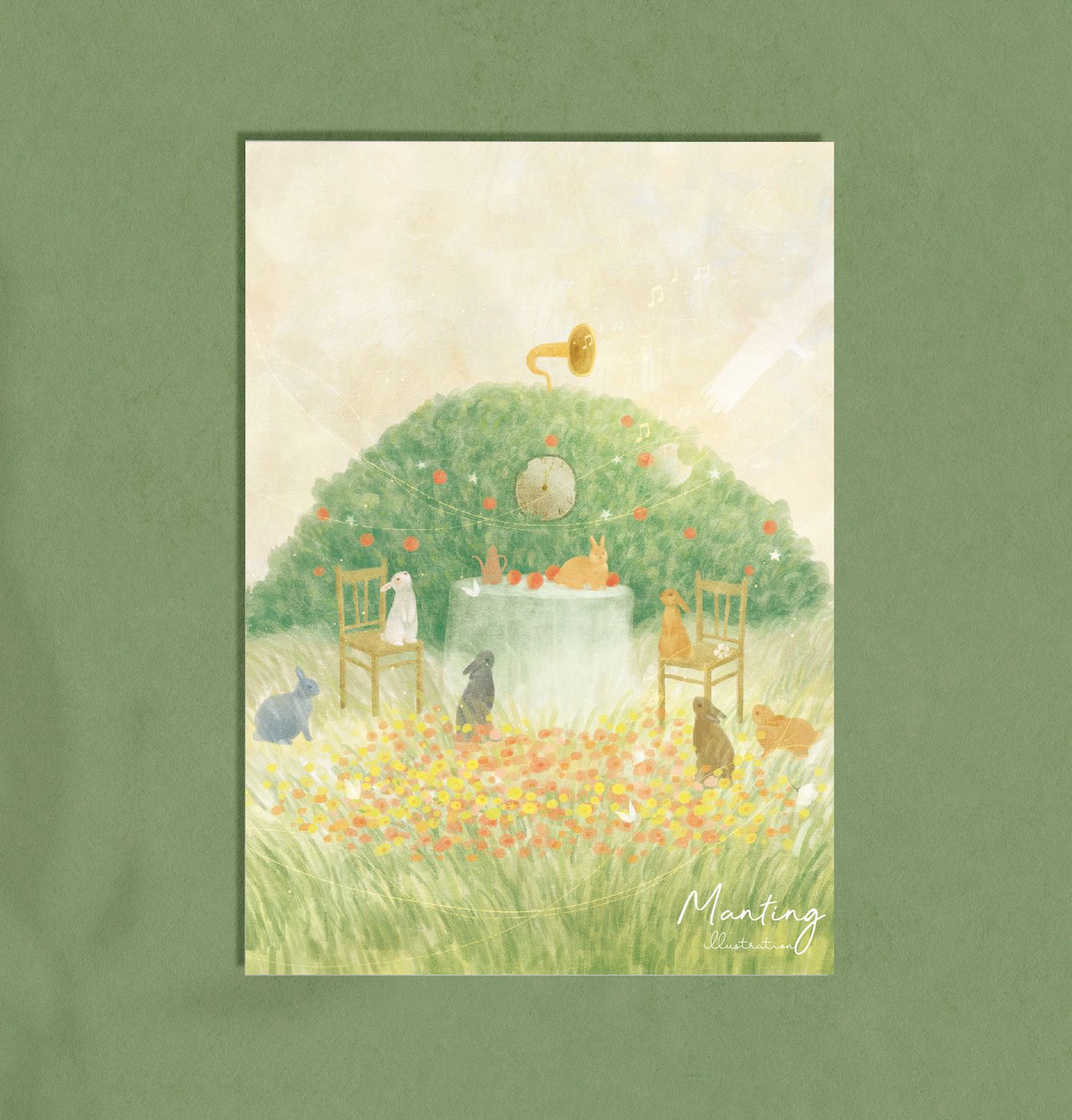 插畫明信片 - 音樂森林裡的兔子們