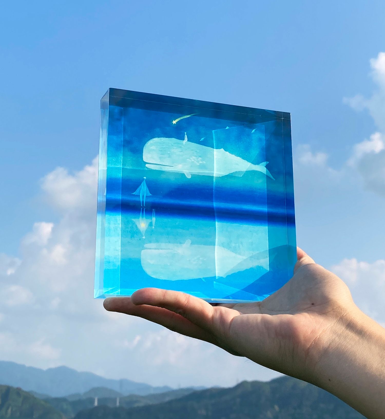 水晶畫 - 鯨魚的陪伴