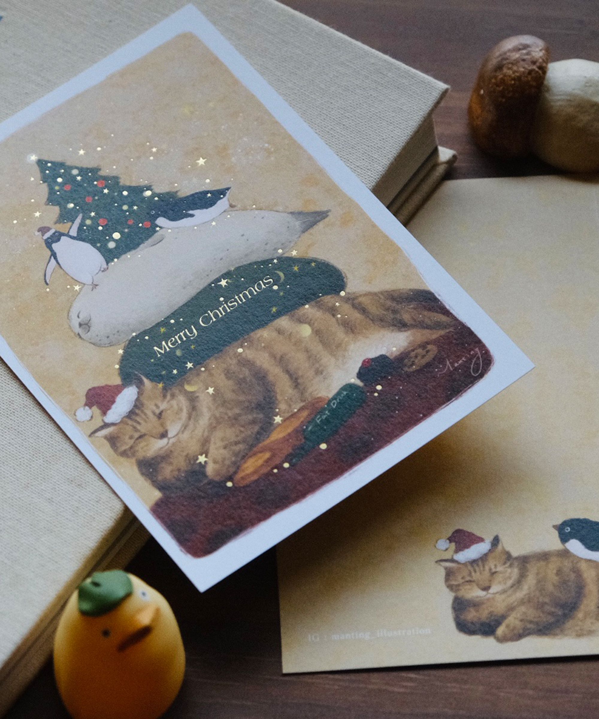 燙金聖誕卡 - 冬天的圓潤動物們