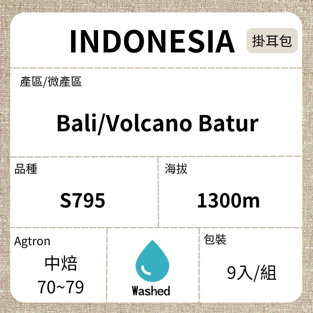 INDONESIA/ Bali Kintamani S795 雙重水洗 中焙 濾泡掛耳咖啡