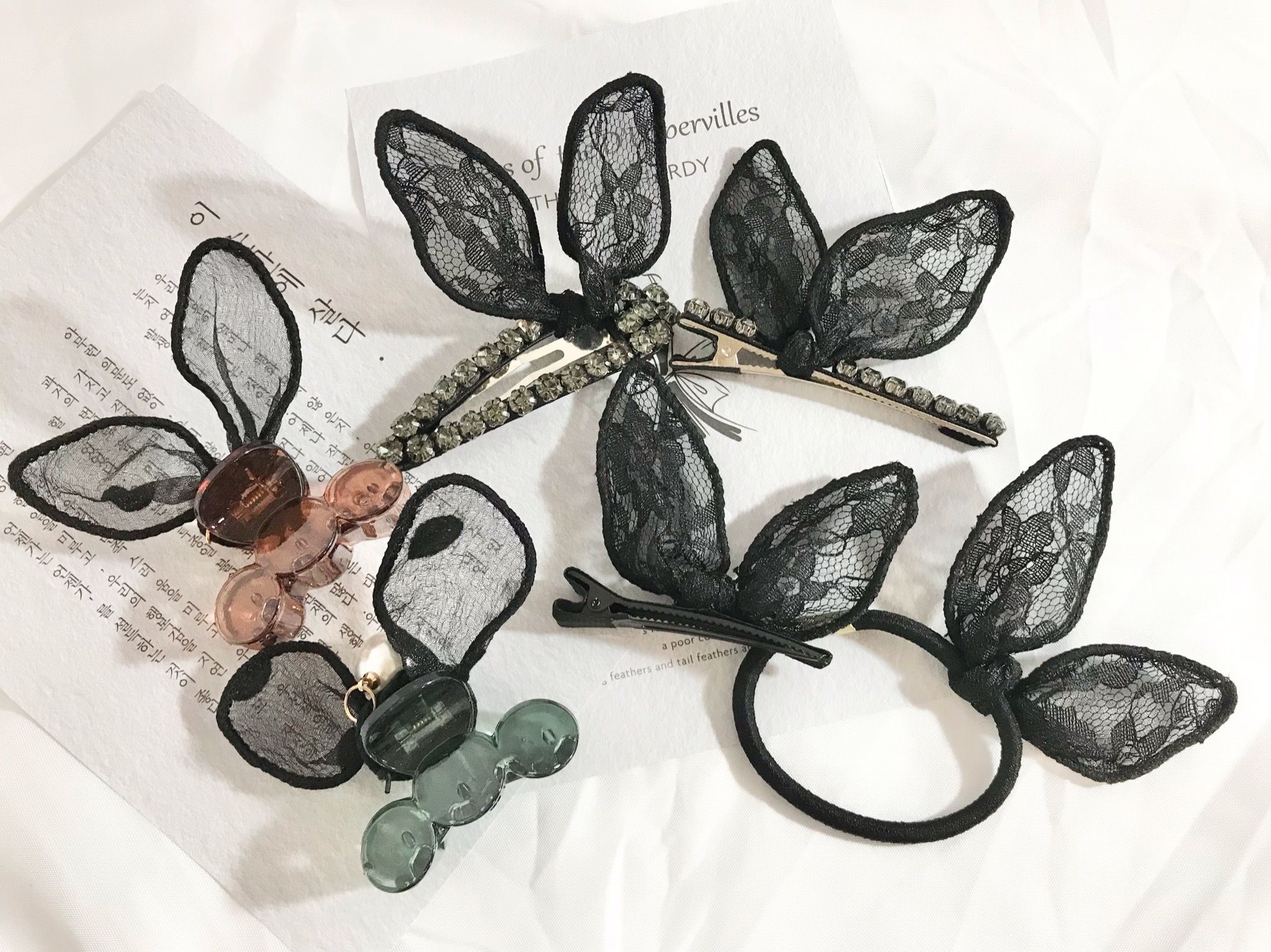 韓國 網紅同款 蕾絲紗網兔抓夾 🎀