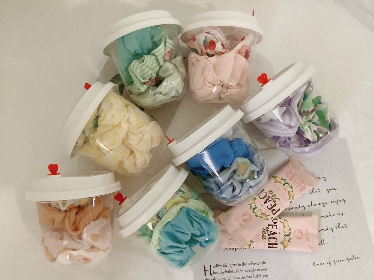 夏日特調系列🥤 粉戀特調 馬卡龍色調 條紋格子ins風 布藝髮圈 大腸圈 🎁 四條裝