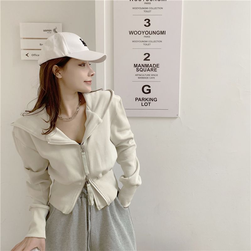 預購-2198時尚性感短款連帽外套-米色