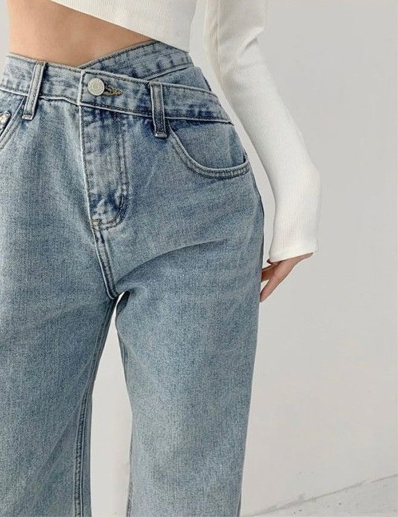 預購-2207性感高腰設計感交叉牛仔褲