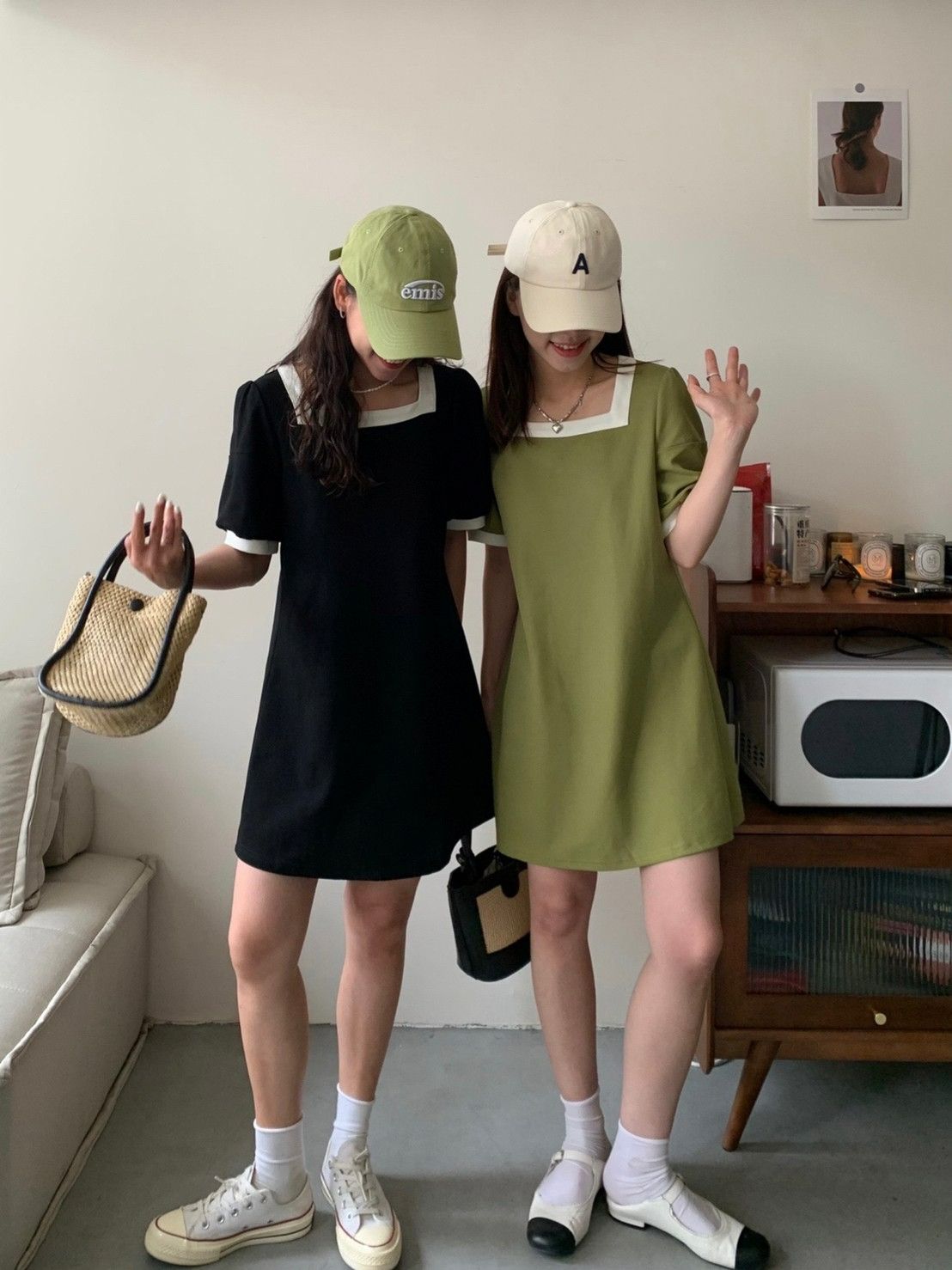 預購-2210簡約撞色方領連身裙