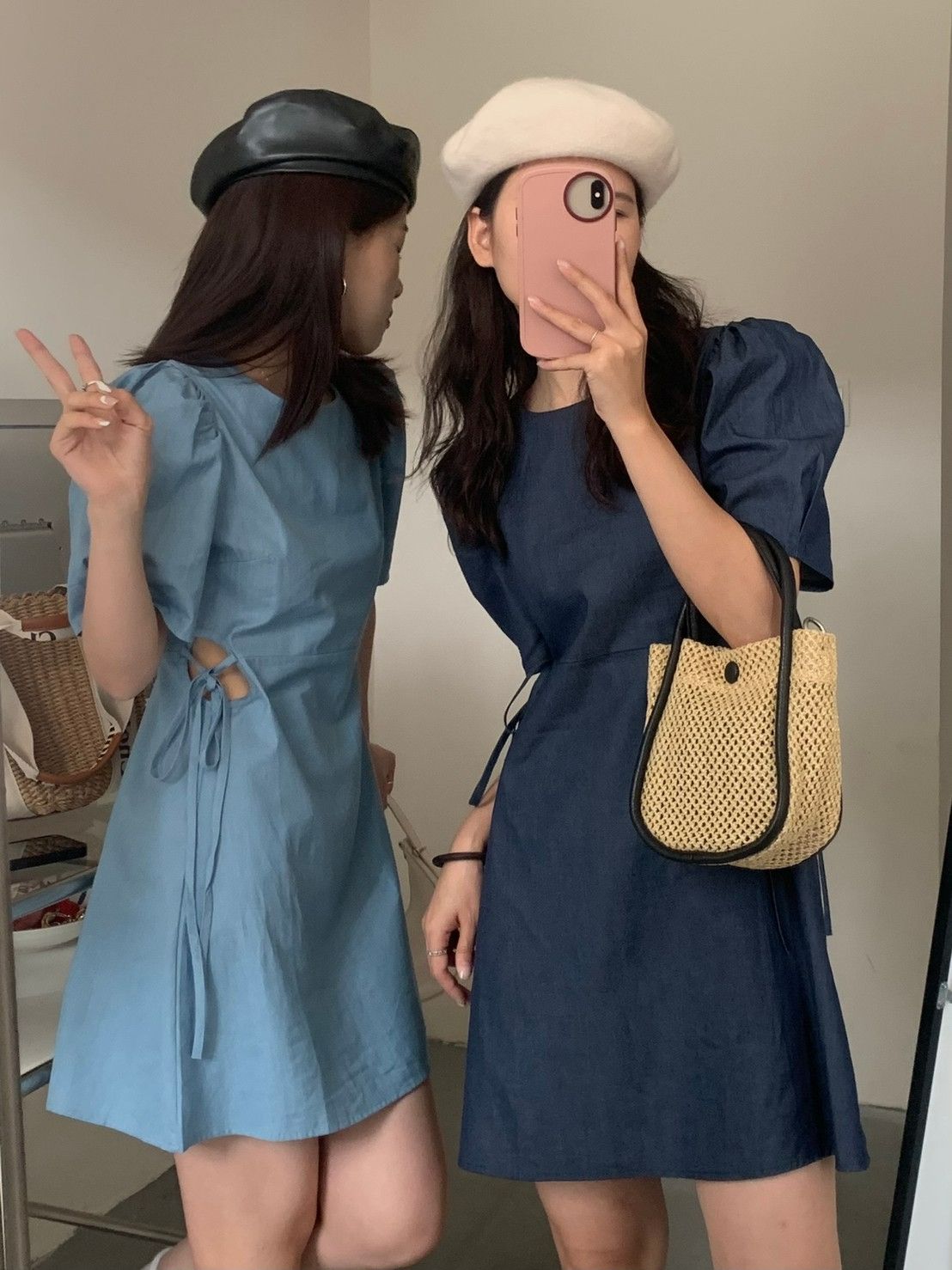 預購-2214抽繩收腰牛仔連身裙