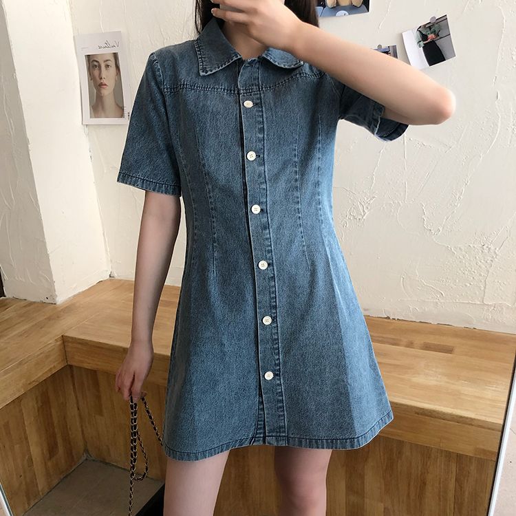 預購-2225復古排釦牛仔連身裙