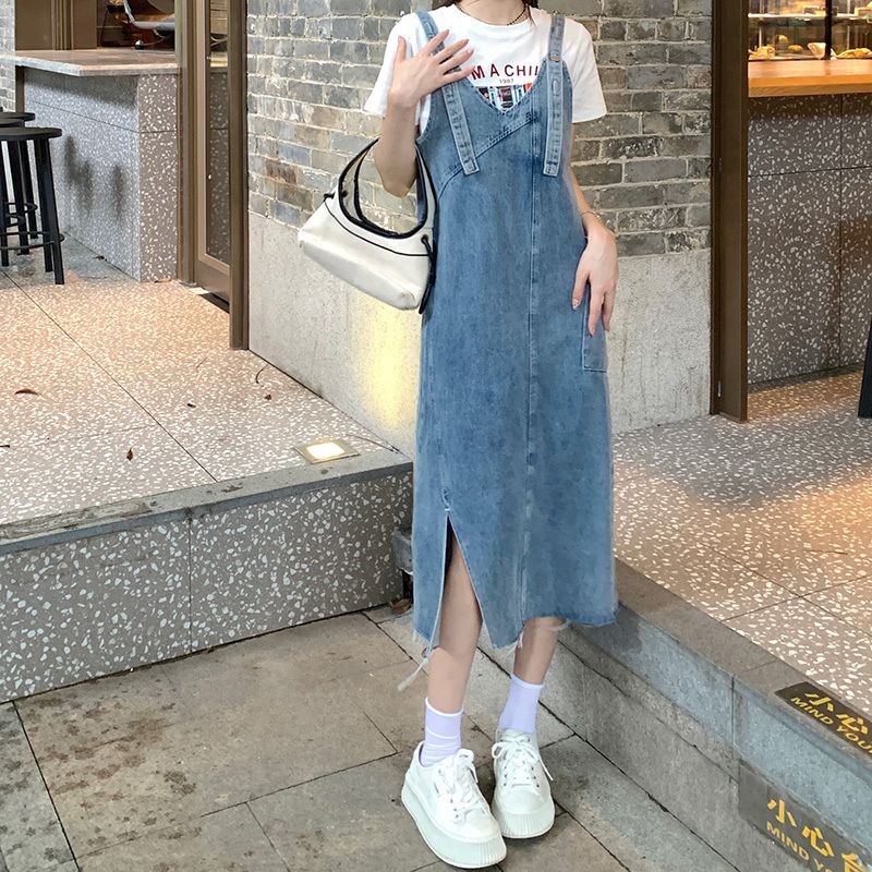 預購-2227減齡寬鬆牛仔背帶連身裙