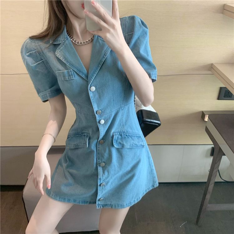 預購-2230性感露腰修身顯瘦牛仔連身裙