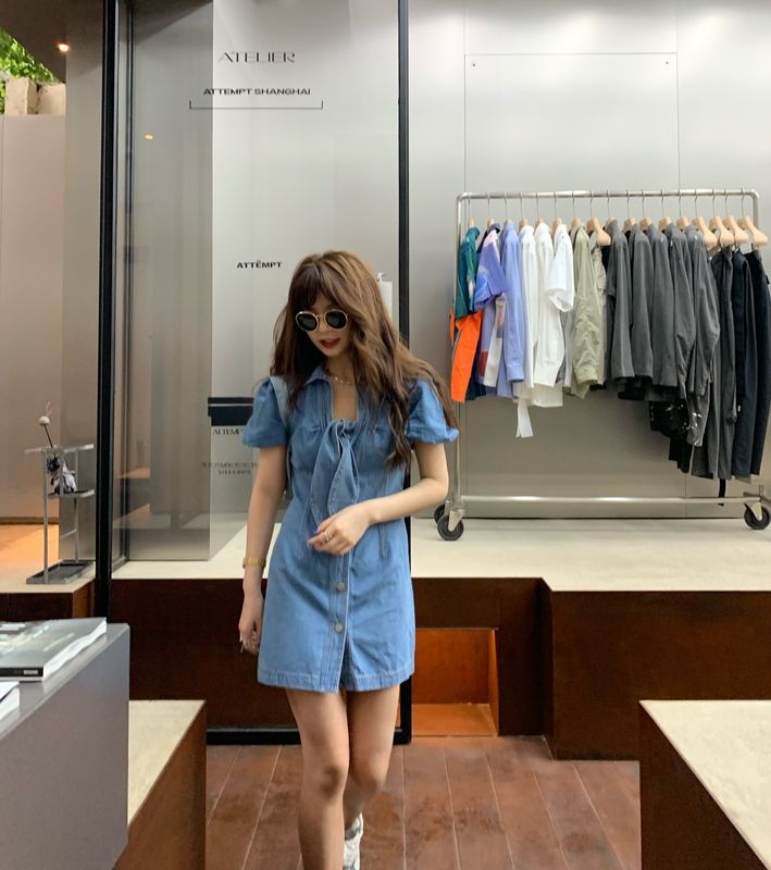 預購-2231時尚性感綁帶牛仔連身裙