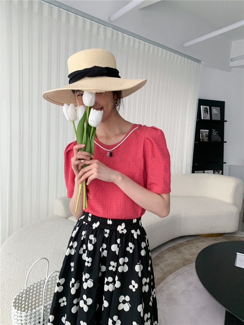 預購-2239韓版氣質可拆鍊條圓領上衣-玫粉色