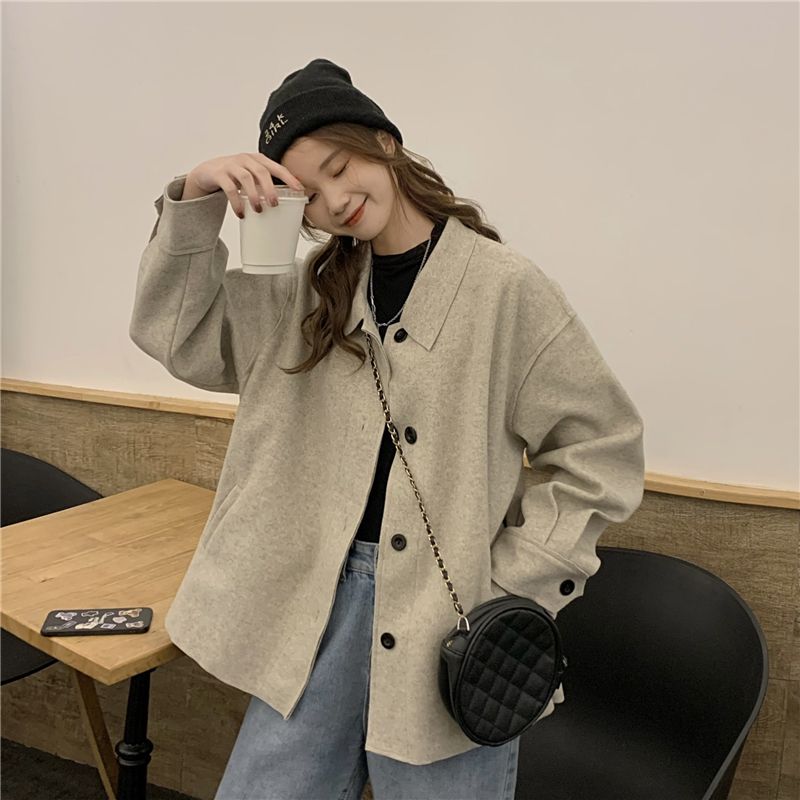 預購-2055秋冬復古寬鬆毛呢長袖百搭大衣外套