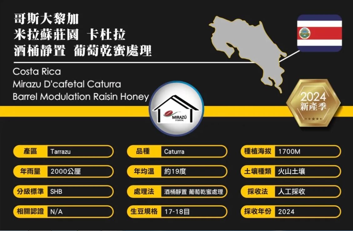 哥斯大黎加 米拉蘇莊園  Catajo  酒桶靜置 葡萄乾蜜