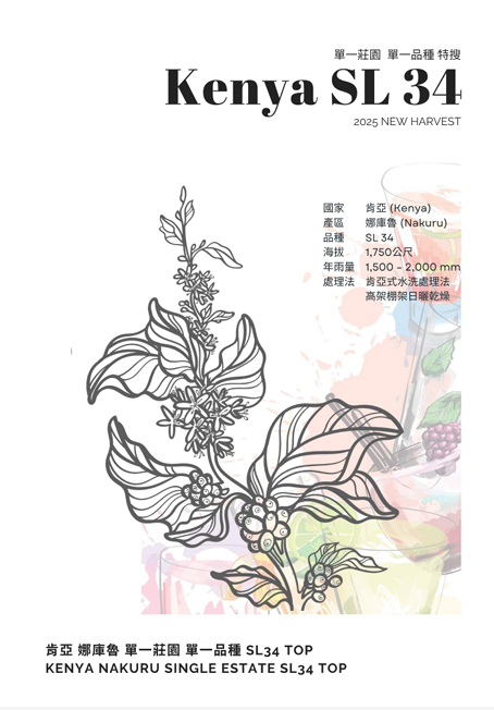 肯亞 娜庫魯 單一莊園 單一品種SL34 AB Top 1750 海拔