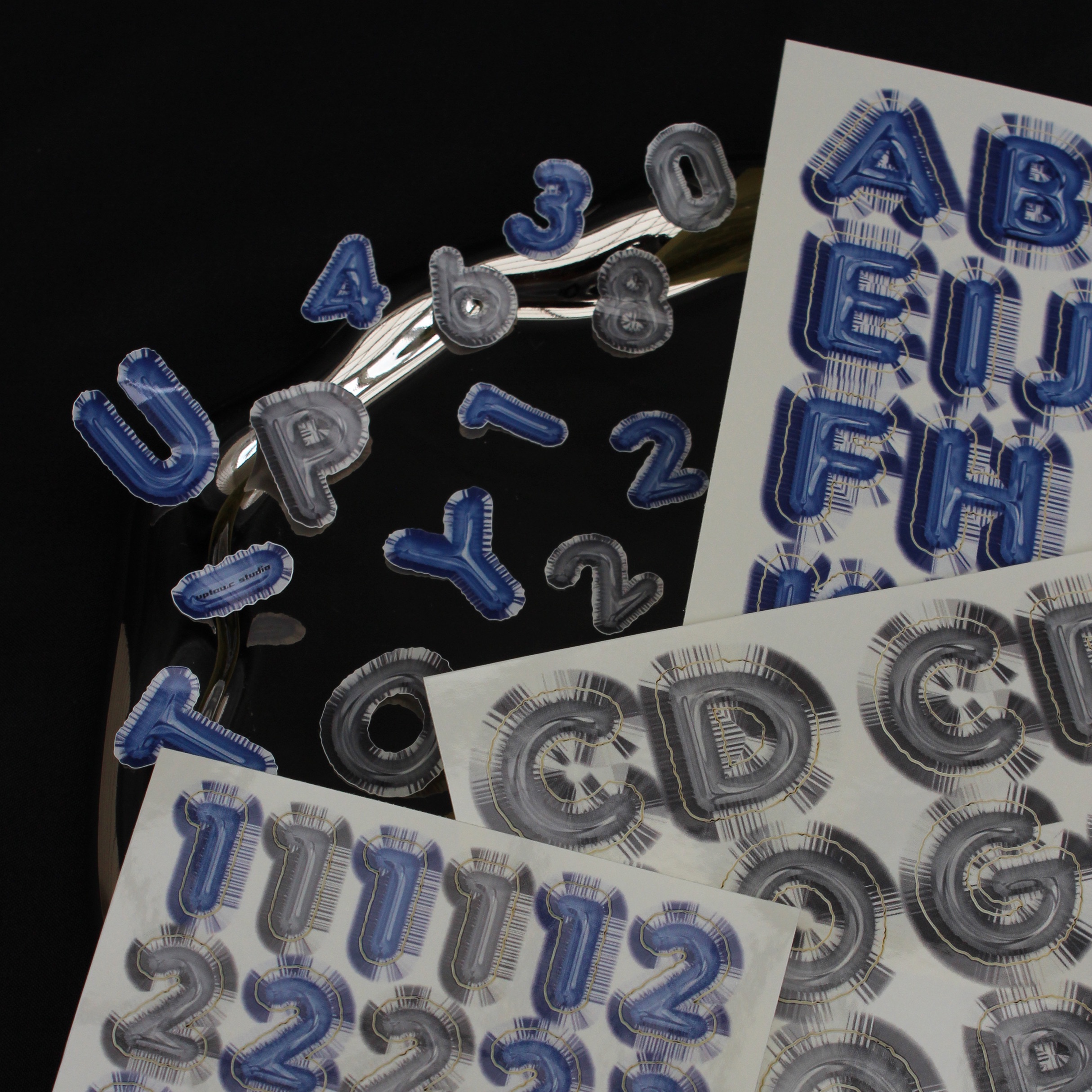 Foil Balloon effect 氣球字母 刀模貼紙 （3入）〈Silver〉＆〈BLUE〉合成紙／亮膜