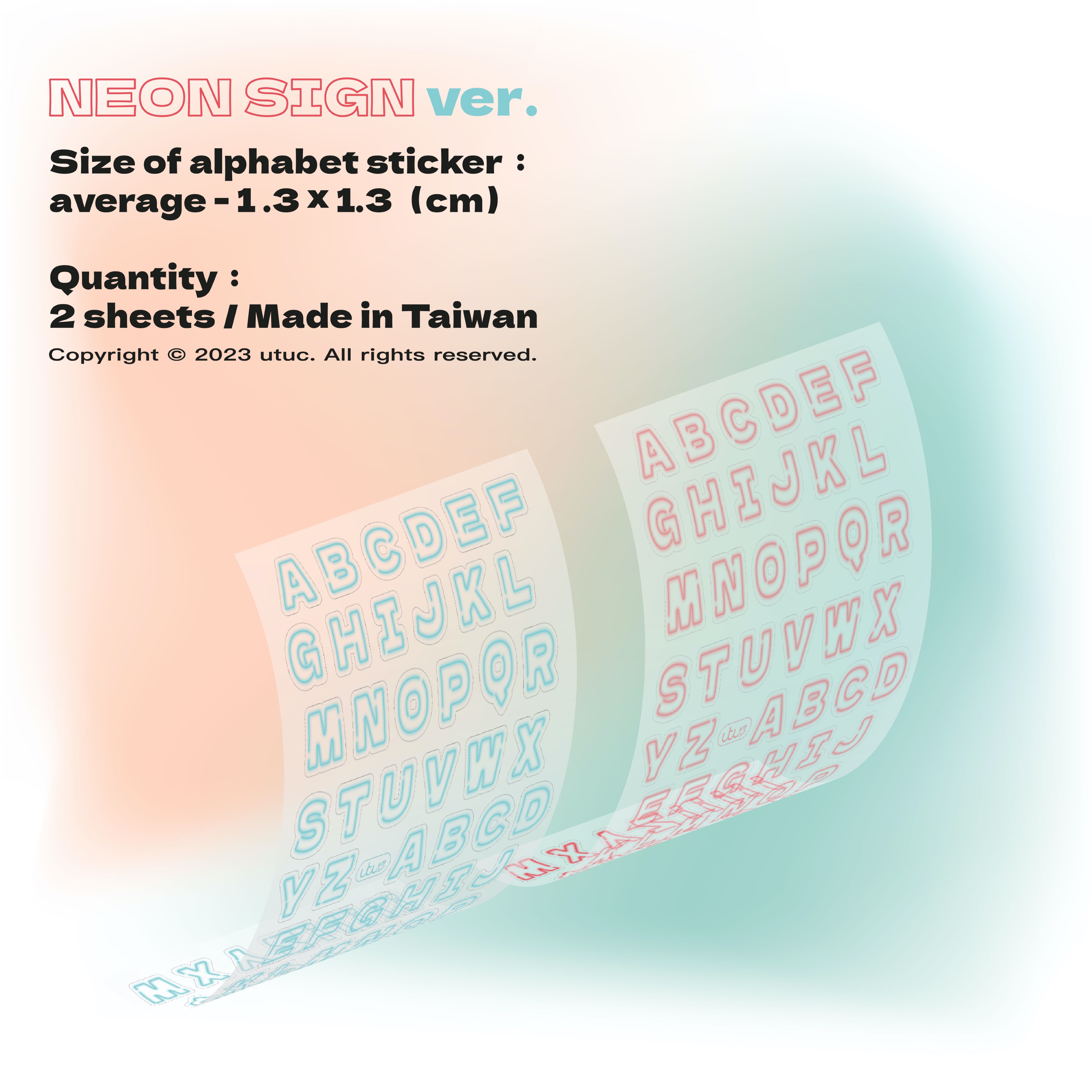 透明貼紙〈字母版〉NEON SIGN ver. 手帳貼紙 2入（紅、藍各一）