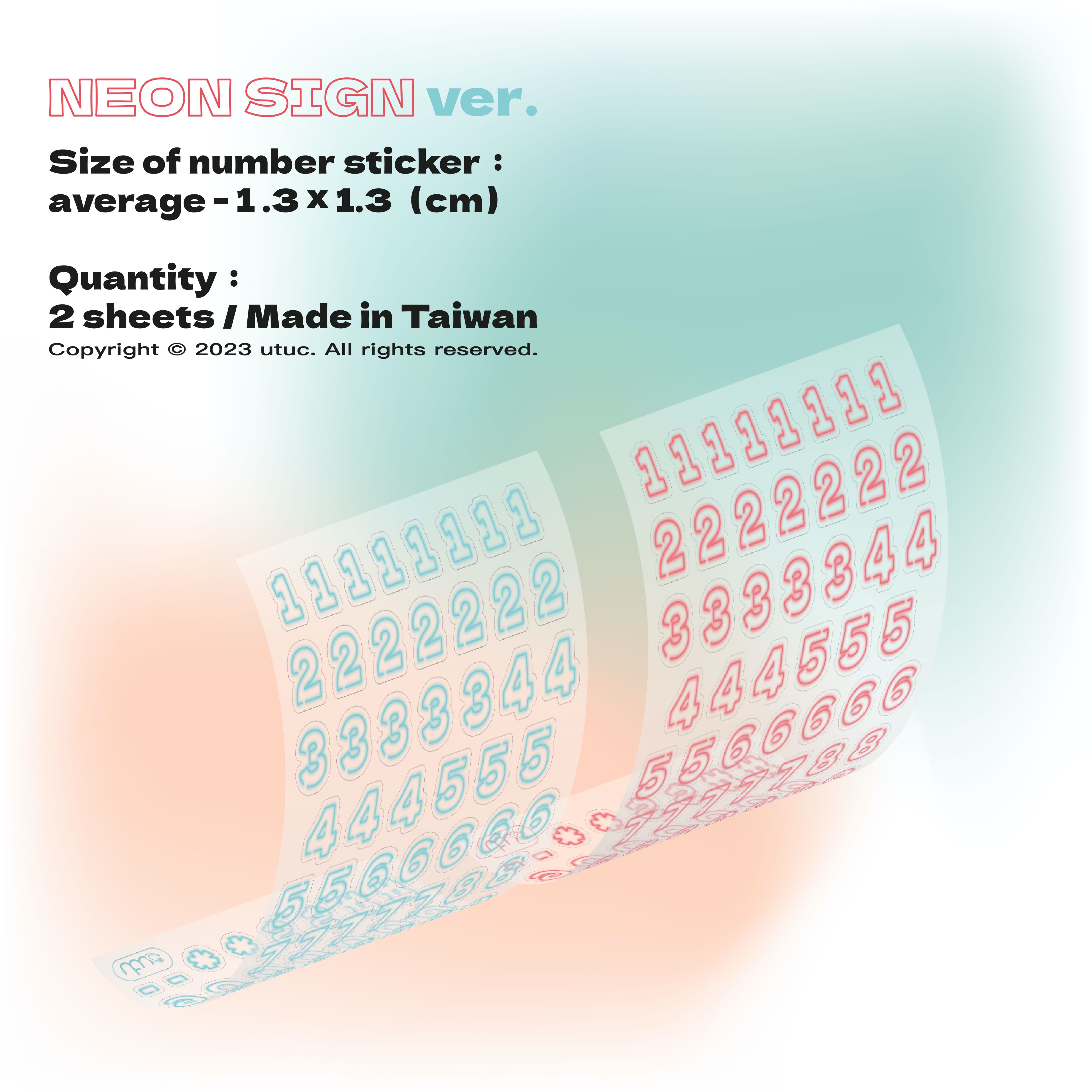 透明貼紙〈數字版〉NEON SIGN ver. 手帳貼紙 2入（紅、藍各一）