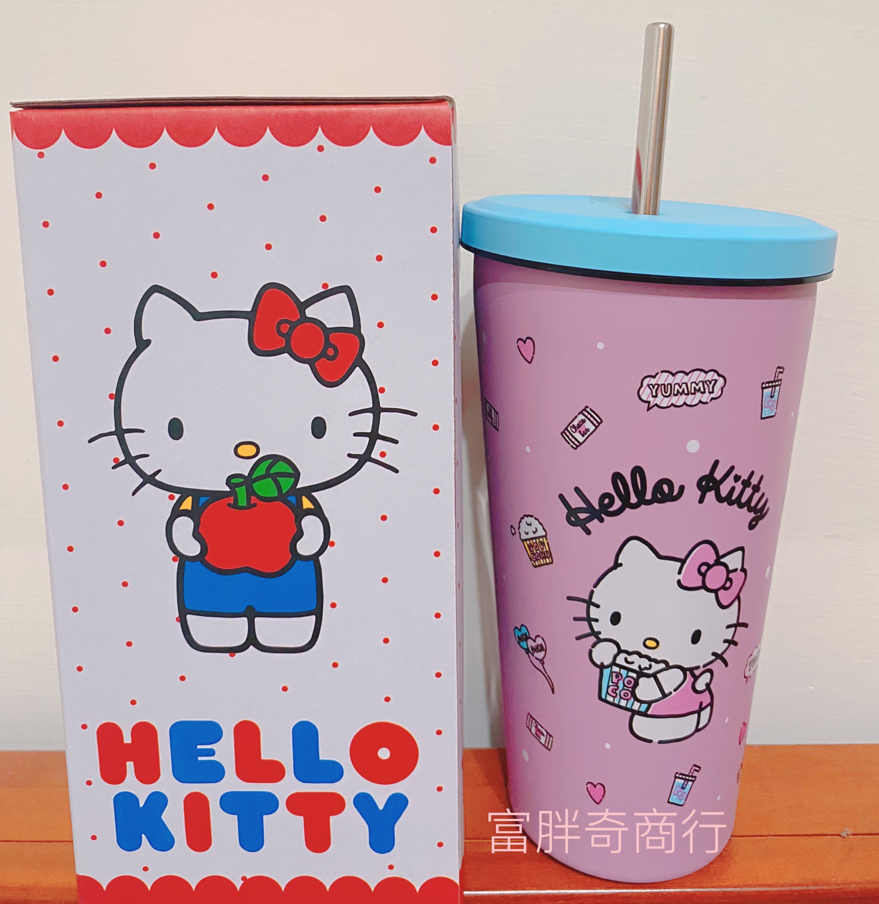 「正版授權」三麗鷗Hello kitty 不鏽鋼吸管杯 500ml附吸管