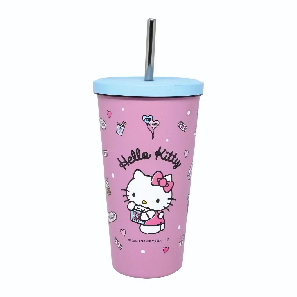 「正版授權」三麗鷗Hello kitty 不鏽鋼吸管杯 500ml附吸管