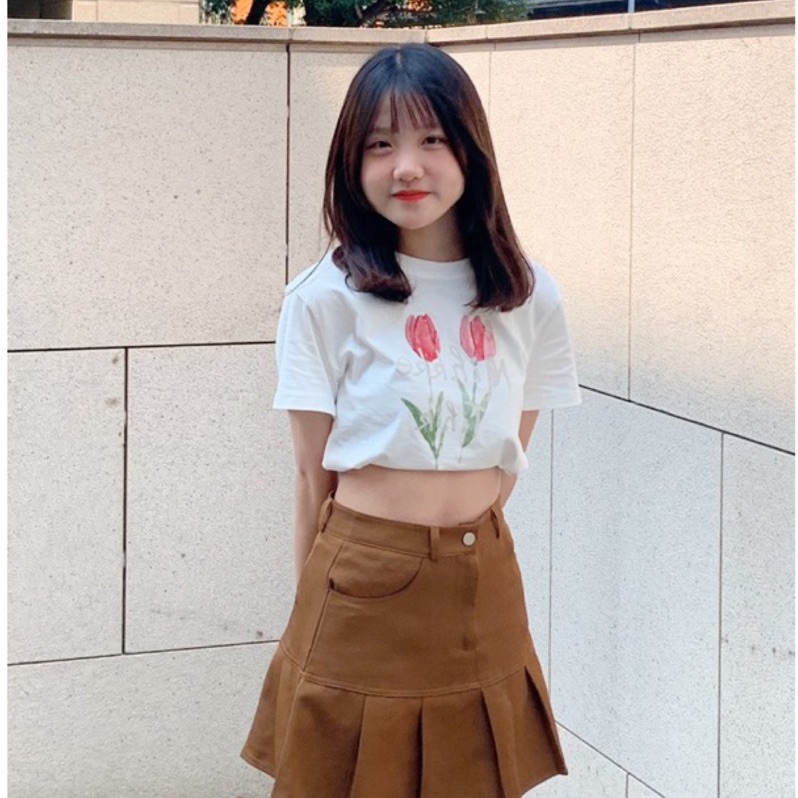 （現貨出清）甜甜純欲別緻印刷鬱金香短版T