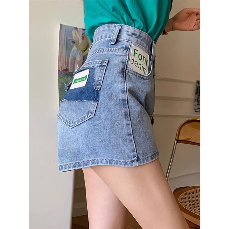 現貨S♡標籤不規則口袋漸層高腰牛仔短褲