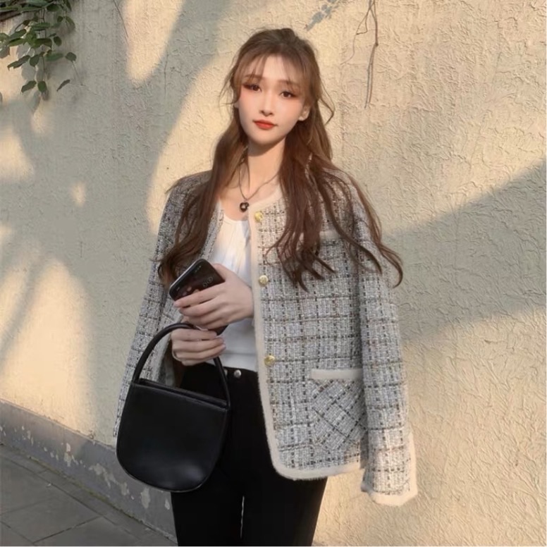 （現貨售完不補）氣質法式小香風毛呢粗花外套