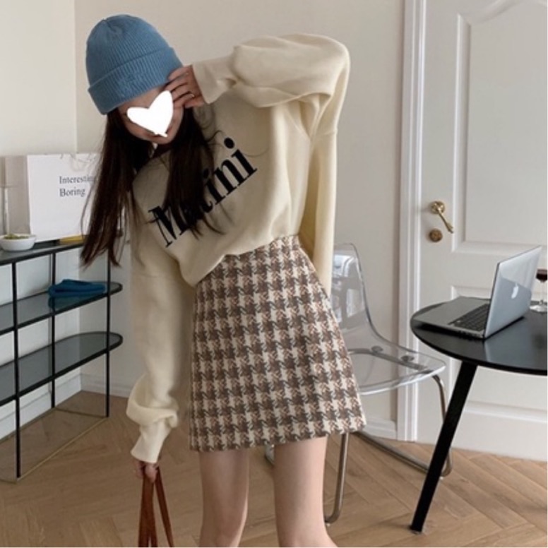 （現貨S）千鳥格顯瘦a字包臀裙