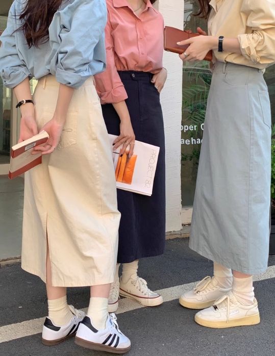 （現貨淺藍灰S）高腰顯瘦a字裙開叉長裙