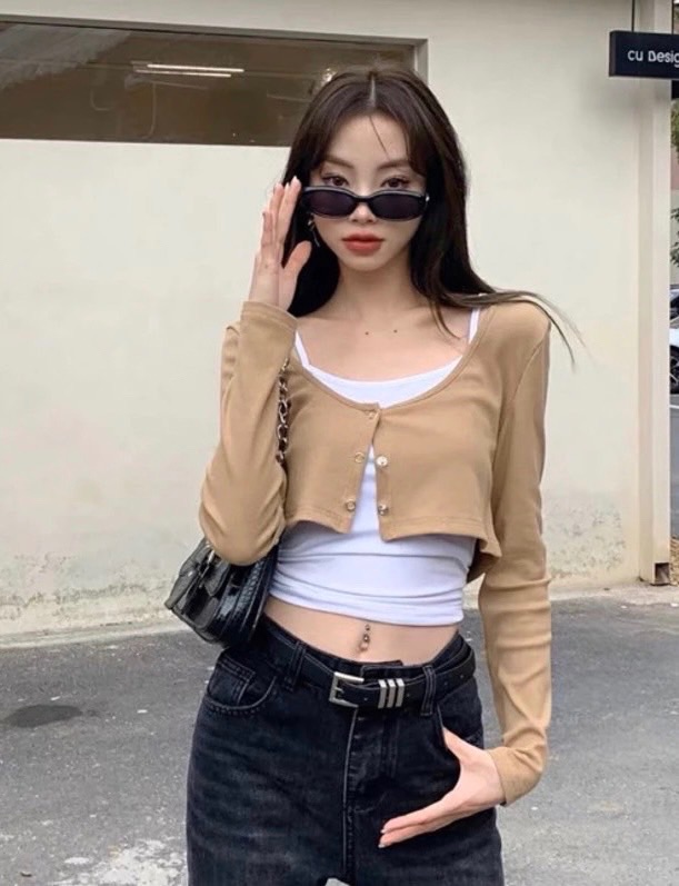 （現貨出清）小辣妹開衫外搭+內搭彈性吊帶背心