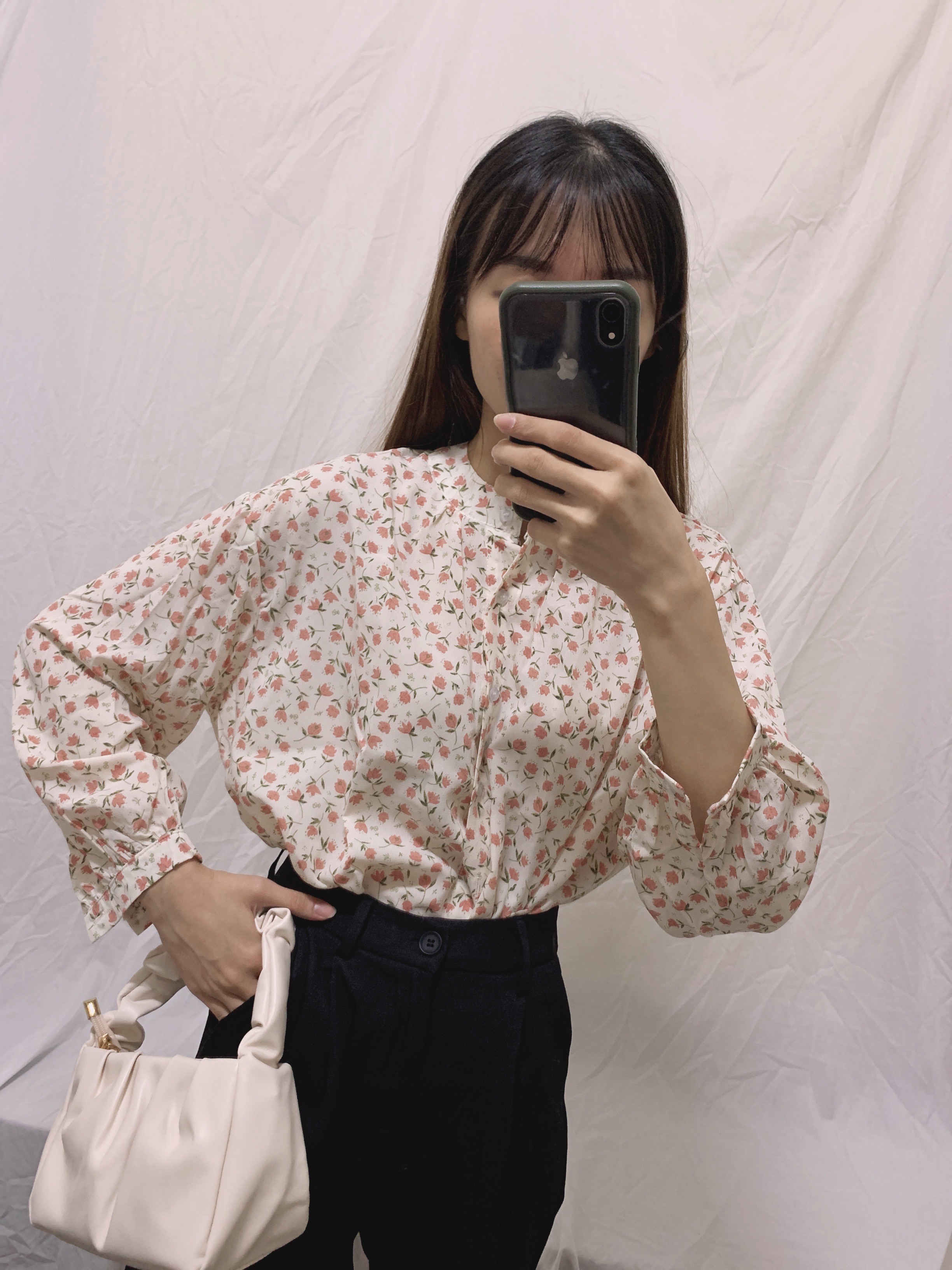 （現貨出清）雪紡碎花排扣襯衫