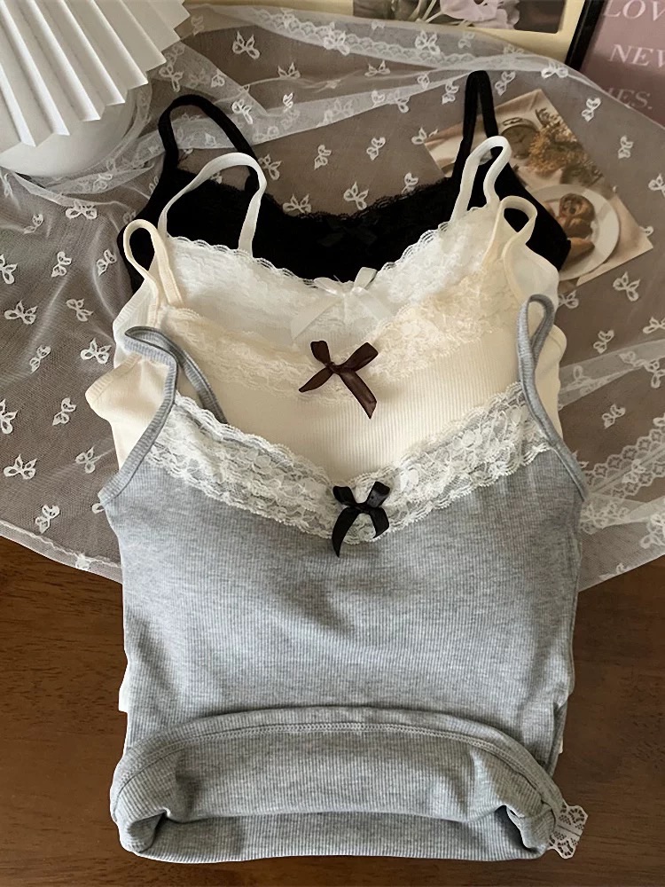 （現貨出清）甜辣蝴蝶結純欲蕾絲花邊吊帶背心