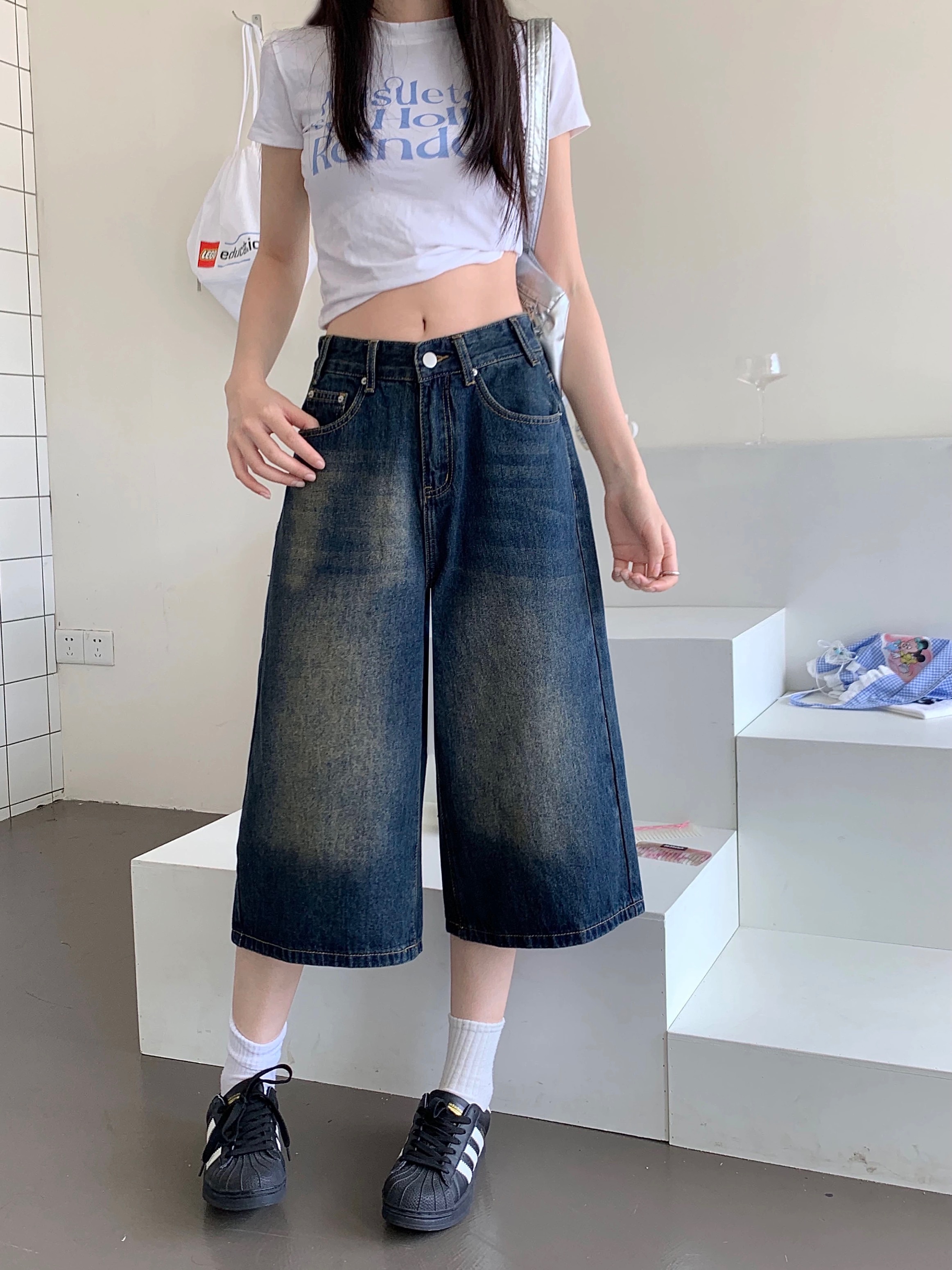 （現貨M小瑕疵）工裝牛仔七分褲