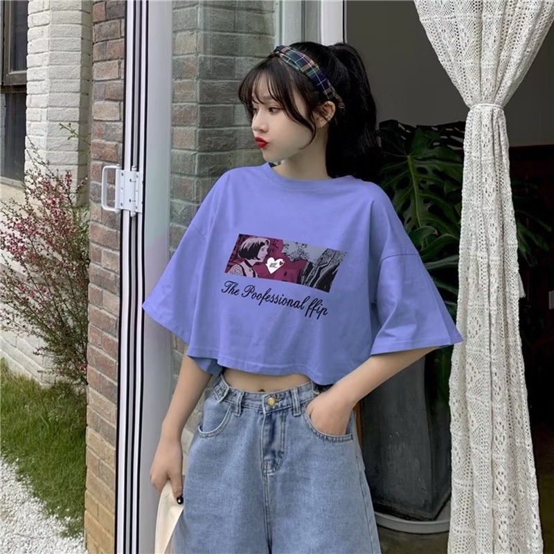 小惡魔原宿寬鬆露臍短版T上衣