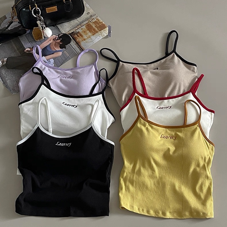 字母拼接撞色吊帶背心（帶胸墊）