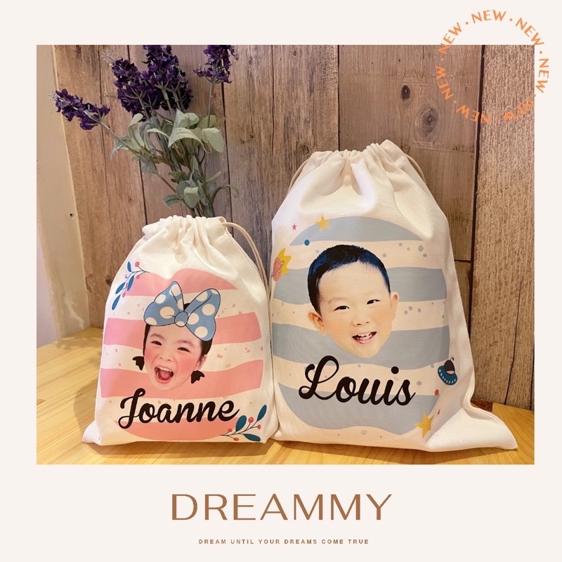 Dreammy朵莉米🧸［英文姓名］客製照片包包｜寶寶帆布袋｜幼稚園 束口袋 束口包兒童衣物袋 訂製