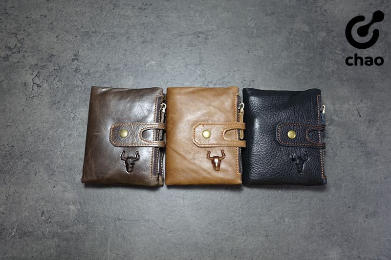 經典雙拉鍊頭層牛皮短夾 / 4色 100% Leather MEN wallet ， short / 4 colors