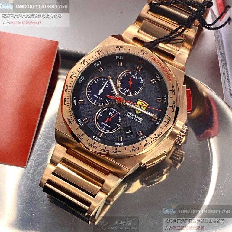 FERRARI手錶，編號FE00127，44mm玫瑰金錶殼，玫瑰金色錶帶款
