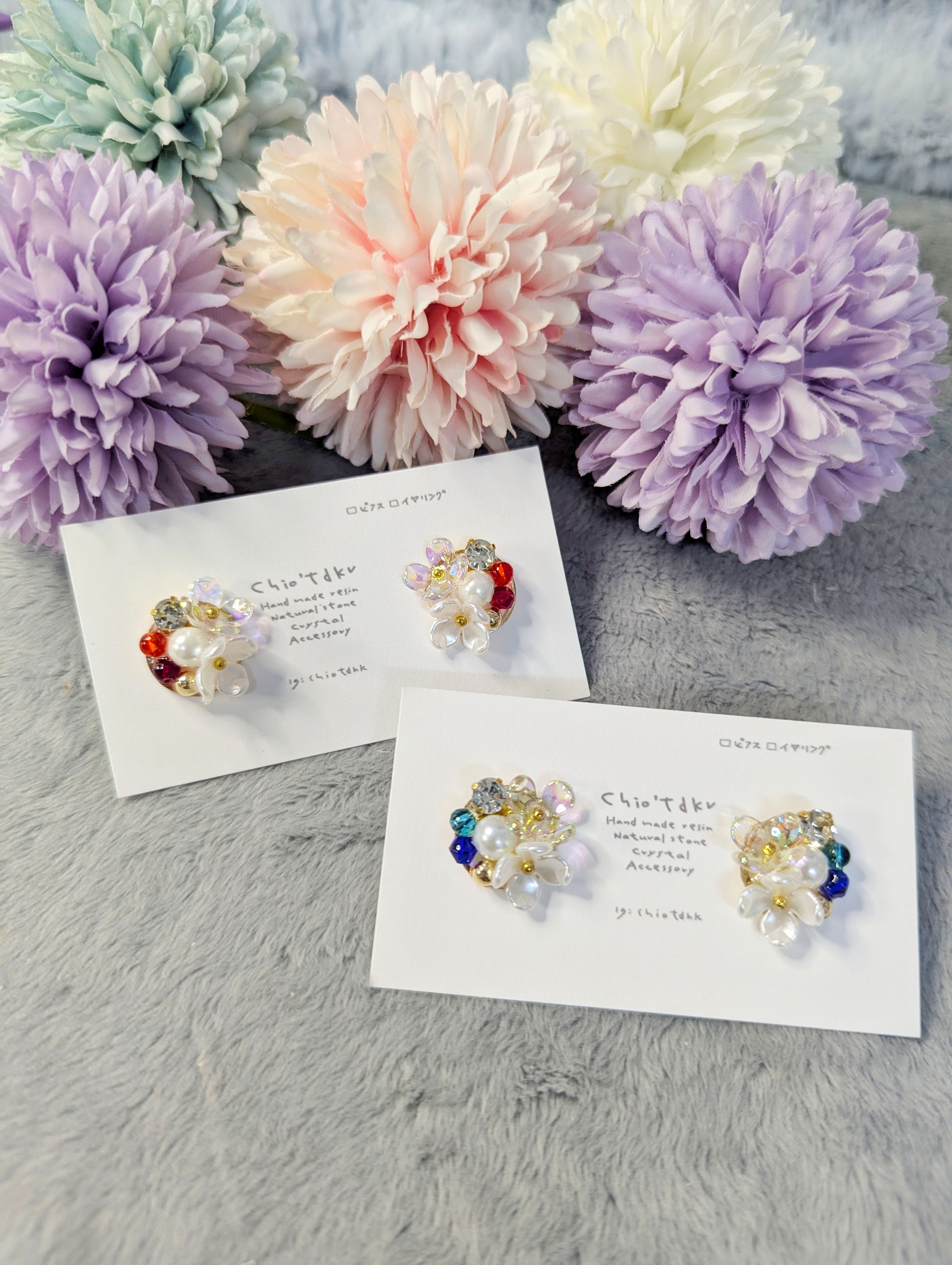 「CHIO’TDKR手作飾品］手作小花鑽耳環｜日常百搭 / 宴會氣質款｜送禮推薦｜輕奢手工設計 兩色 可改夾