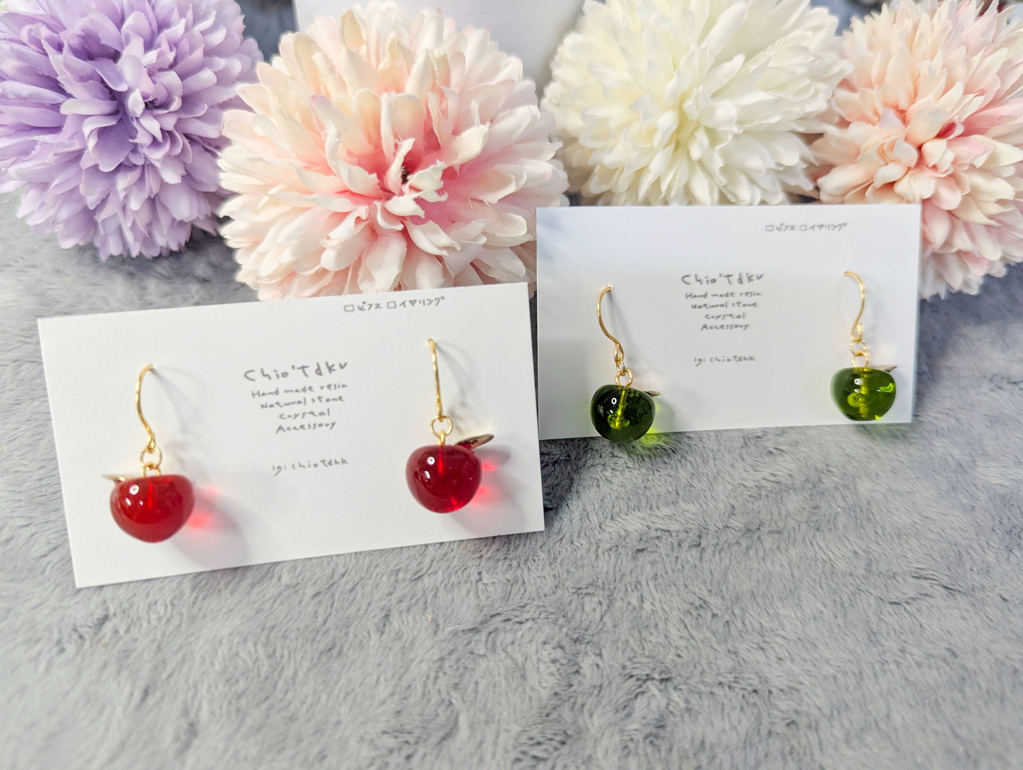 ［CHIO’TDKR手作飾品］水果系列 透色款 紅蘋果 綠蘋果 耳勾耳環 可改夾