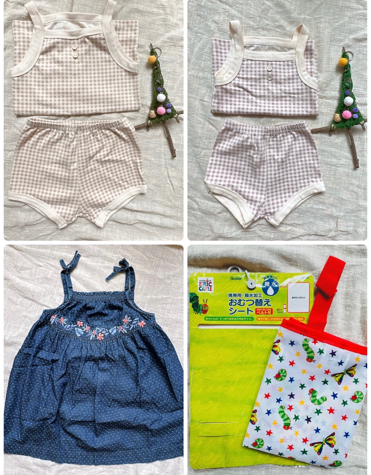 Renee家 正韓方方奶油系鬆餅純色套裝*2 Mama＆papa 藍色刺繡洋裝 好餓毛毛蟲