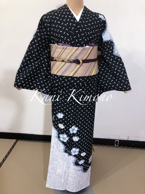 二手單衣付下和服黑底梅花單品