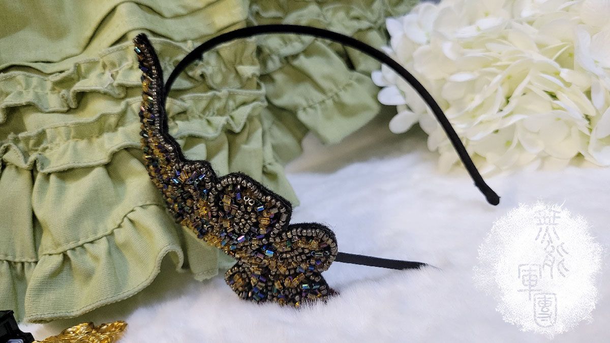 黑色碎珠羽毛KC