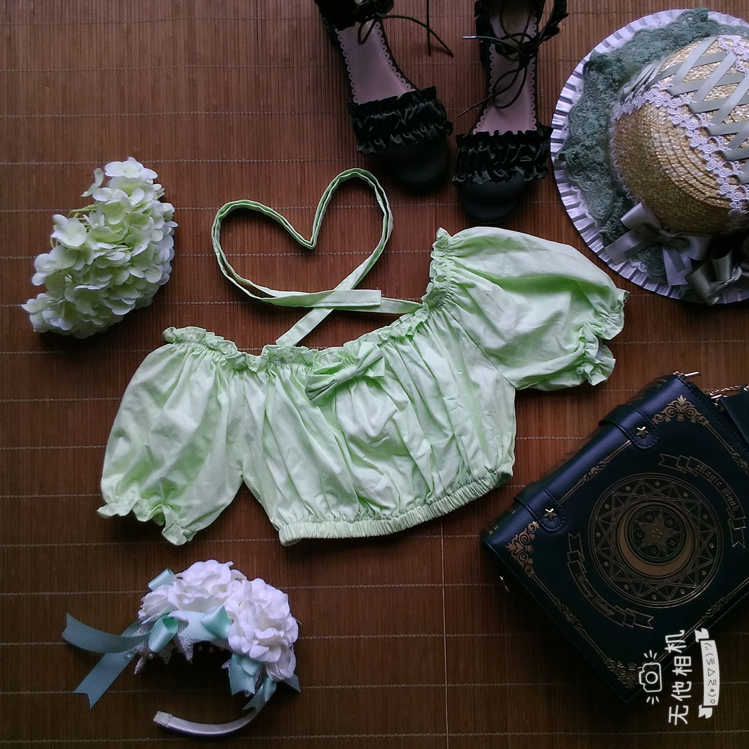 （限加購）cat tea party-淺綠棉布抹胸