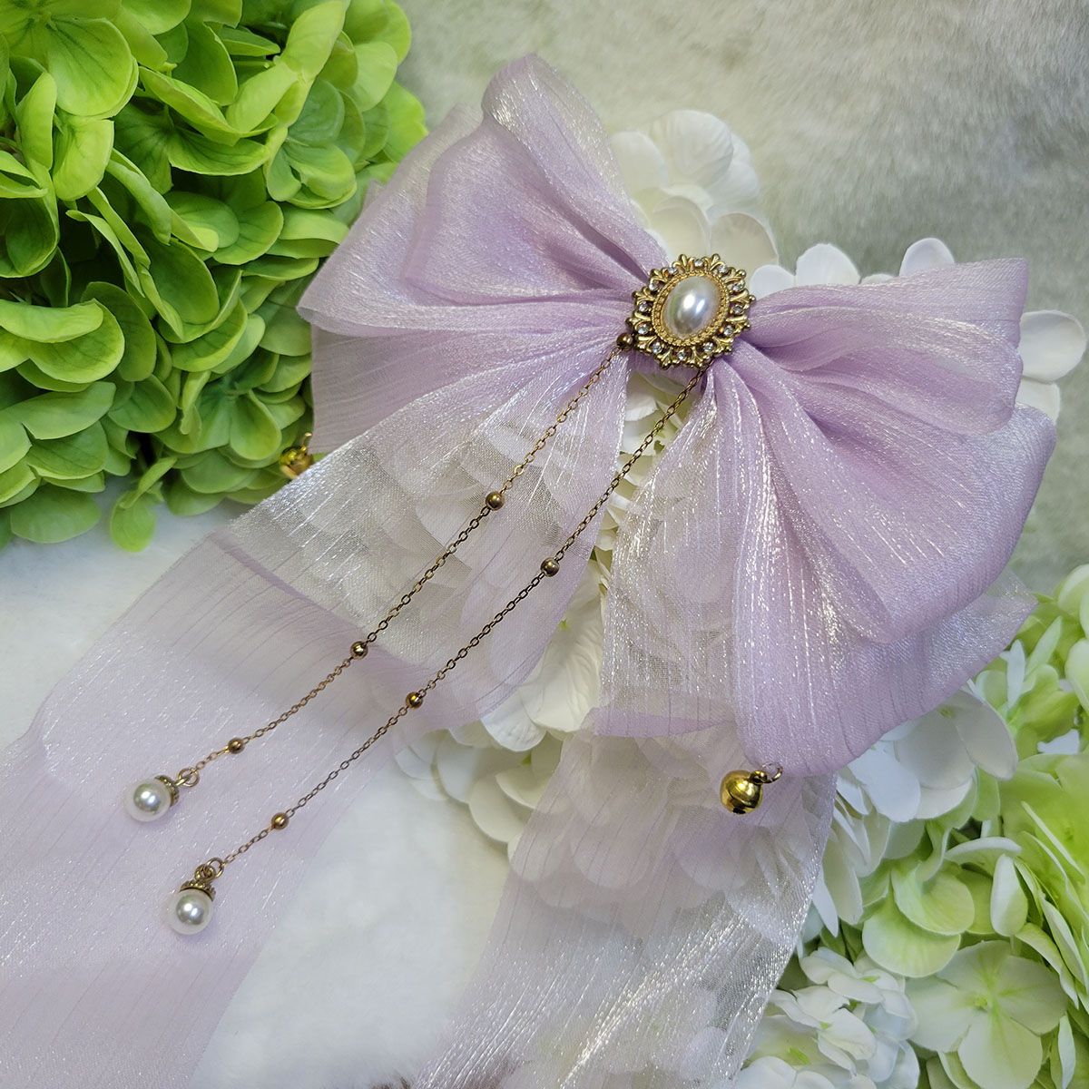 紫色紗質緞帶蝴蝶結胸針