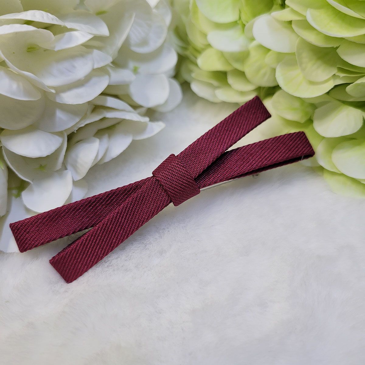 酒紅蝴蝶結髮夾