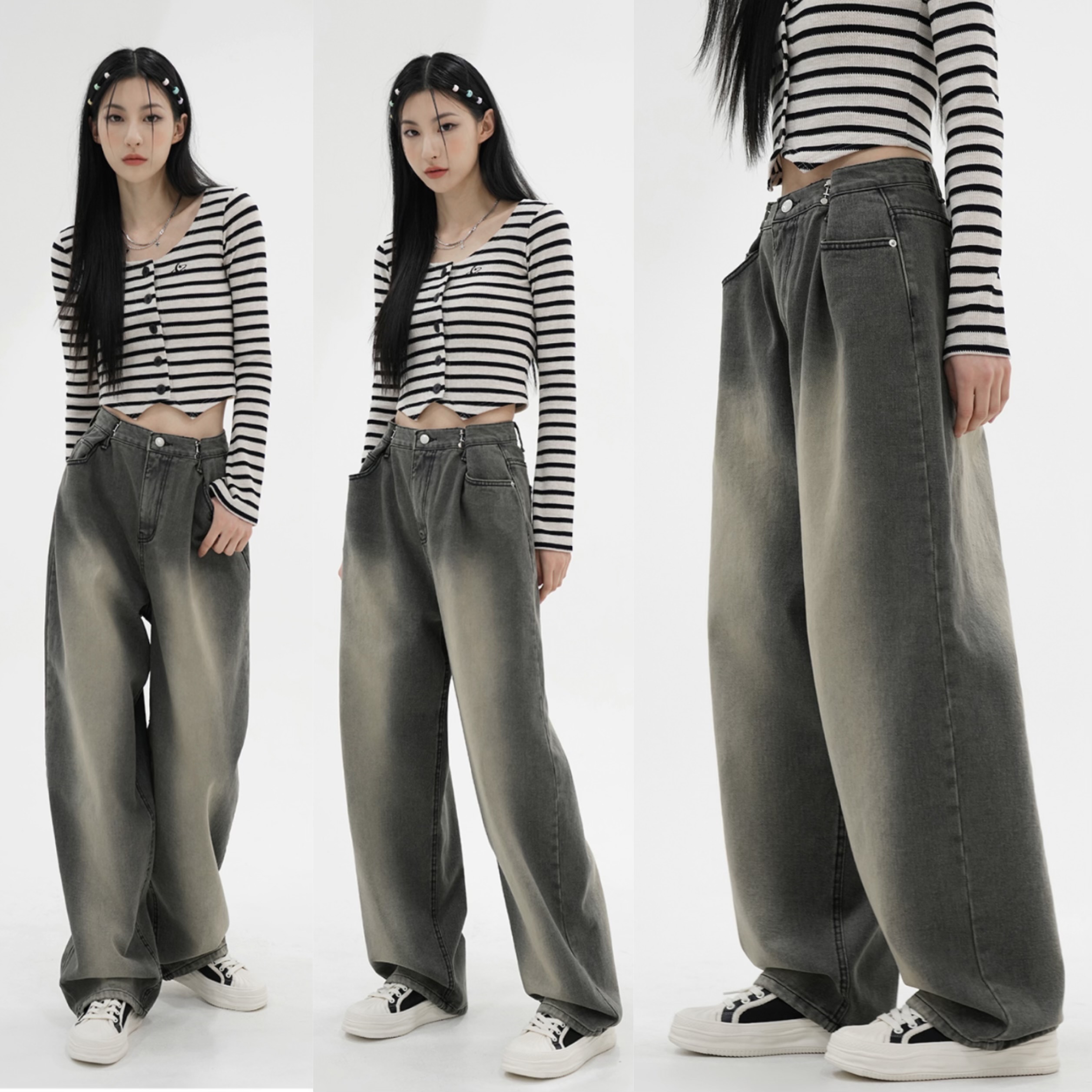 Avandress BUCKLE WIDE DENIM PANTS