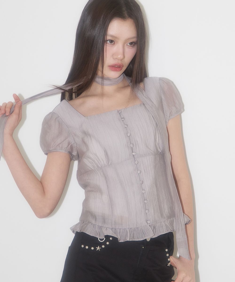 ILLIGO 리본 타이 스퀘어넥 블라우스