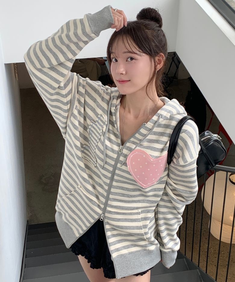 Youhee I LOVE APPLIQUE HOOD ZIP-UP