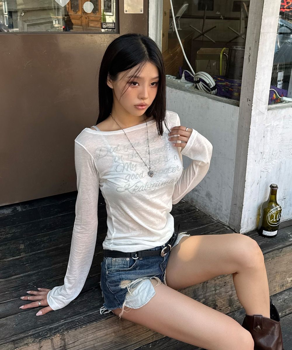 GILAARCHIVE LETTERING SHEER LONG SLEEVE