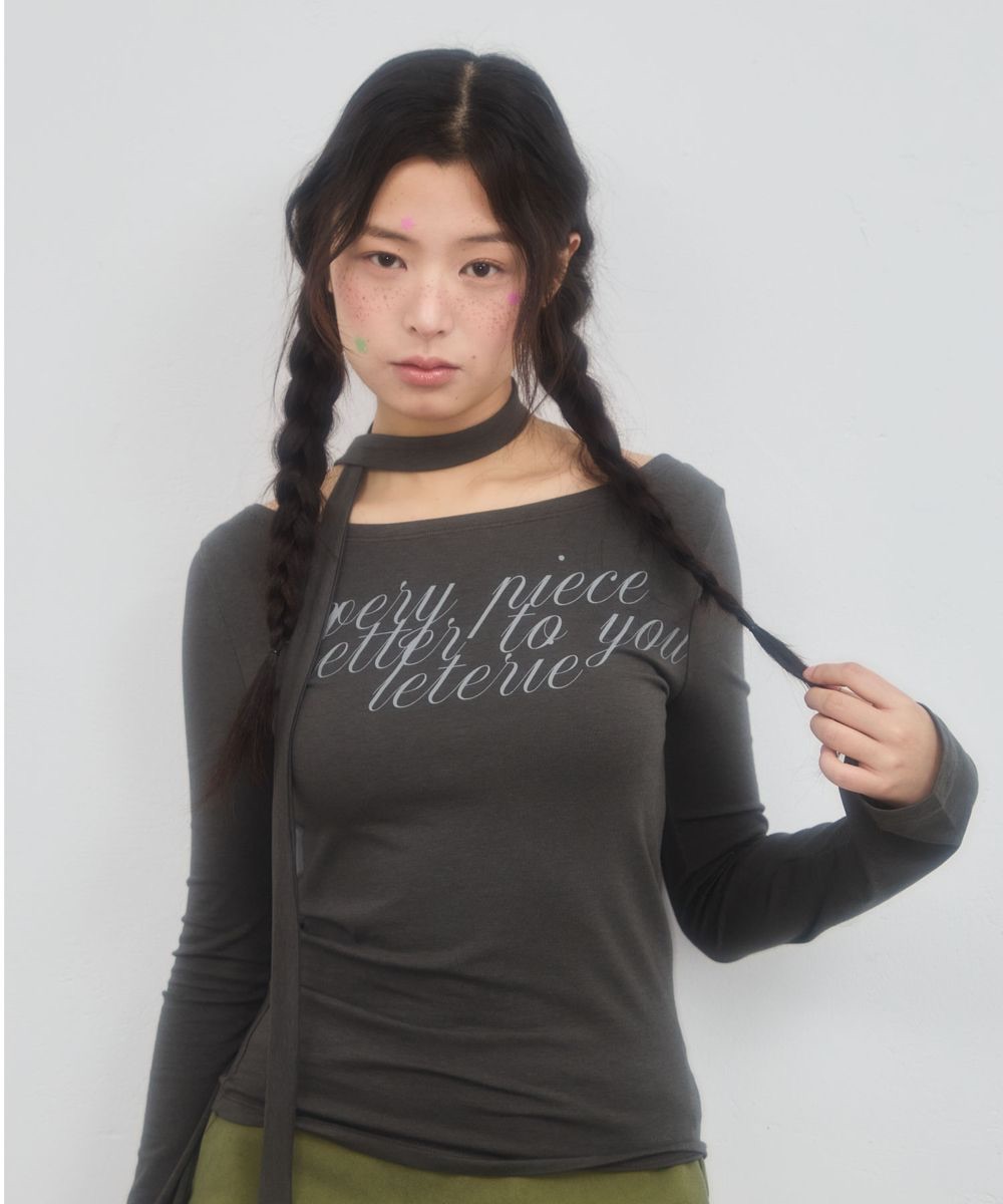 LETERIE LETTERING OFF-SHOULDER TIE LONG SLEEVE